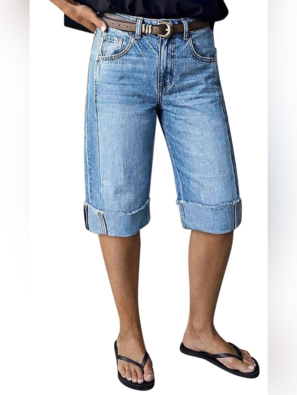 Flamingals Womens Straight Leg Mid Rise Bermuda Denim Shorts 2XL ZZ3-7